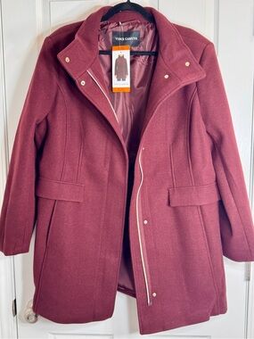 NWT. Vince Camuto Women Burgundy Faux Wool Jacket XXL